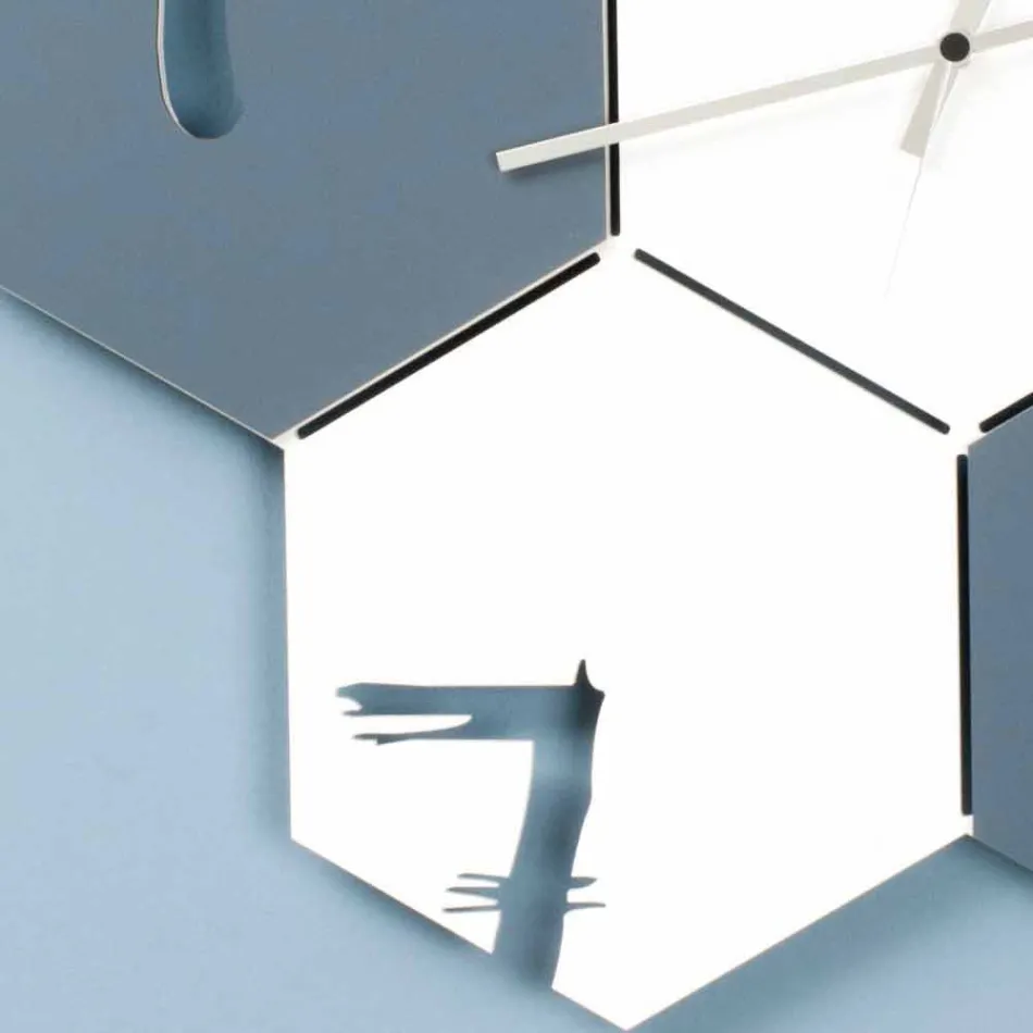 Große Wanduhr aus farbigem Holz Sechseckiges modernes Design - Nidodape Viadurini