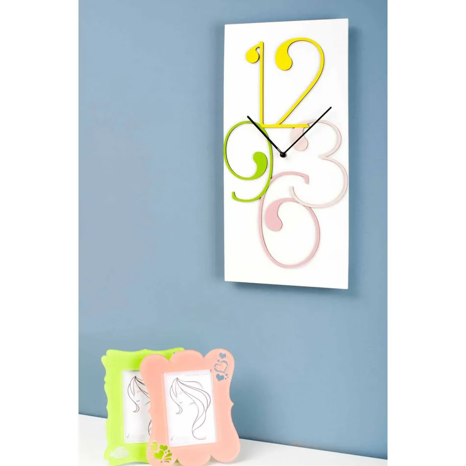 Wanduhr farbiges und weißes Holz rechteckiges modernes Design - Mathematik Viadurini