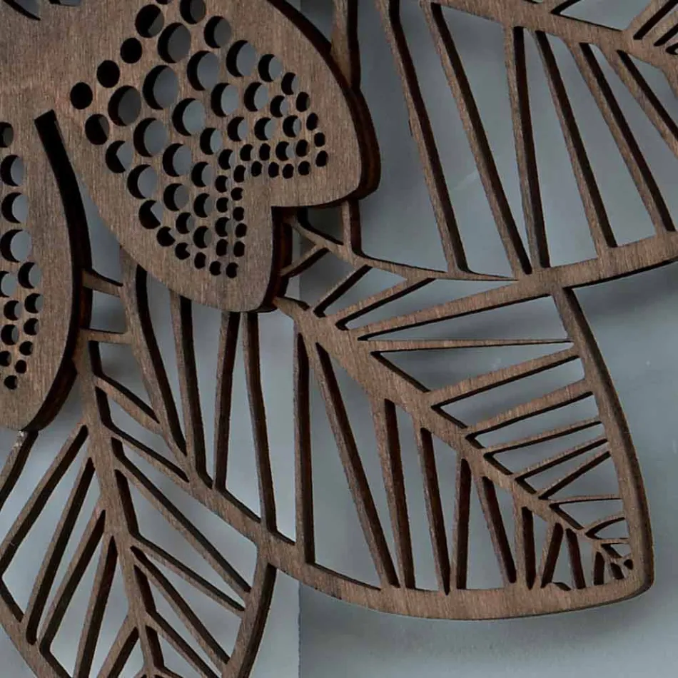 Wanduhr aus hellem oder dunklem Holz mit modernem Blumenmuster - Aquilegia Viadurini