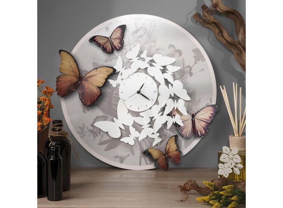 Uhr mit Schmetterlingsdekoration in verschiedenen Ausführungen, hergestellt in Italien – Manschettenknöpfe Viadurini