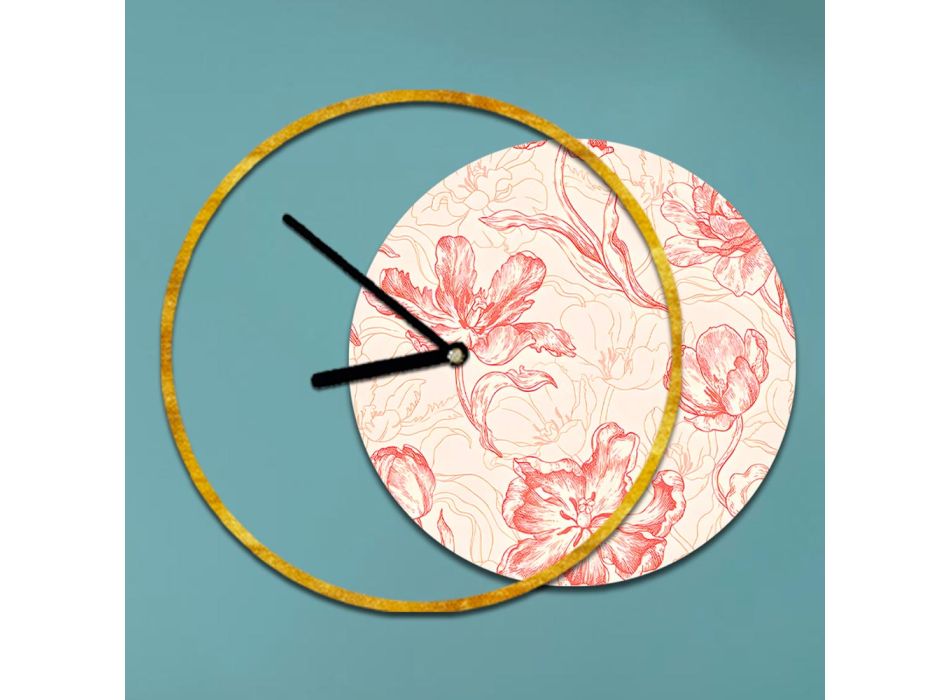 Uhr mit hölzerner und bedruckter Platte, hergestellt in Italien – Malawi Viadurini