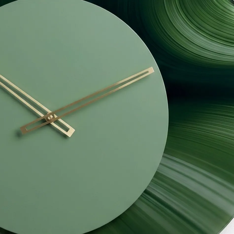 Grüne runde Wanduhr aus bedrucktem Methacrylat, hergestellt in Italien - Verdia Viadurini