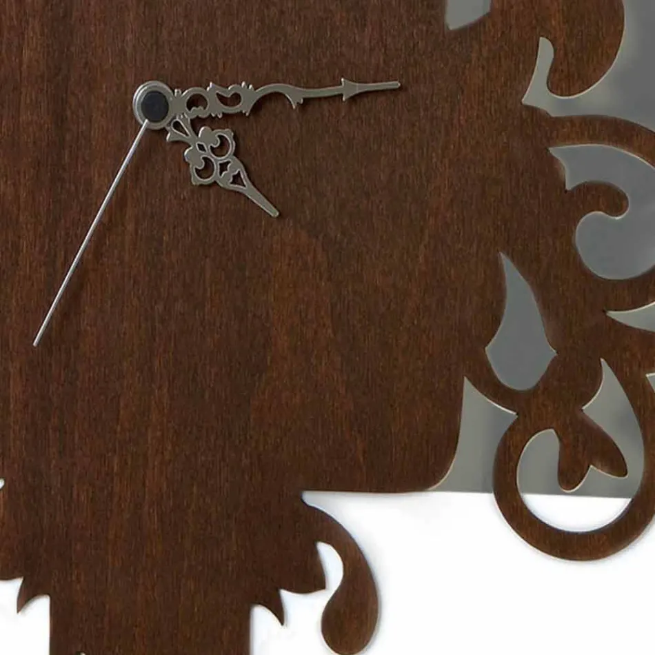 Modernes Design Wanduhr in dunkel und weiß verziertem Holz - Märchen Viadurini