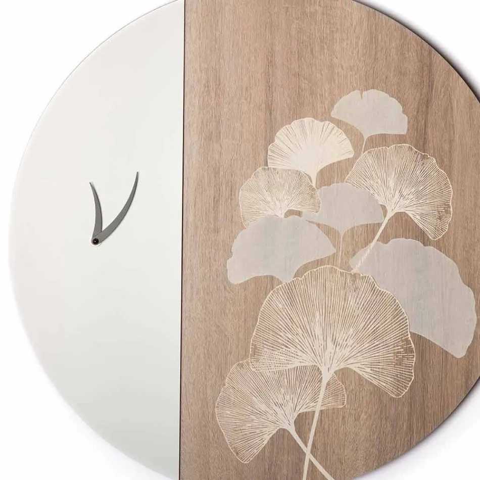 Rundes Design Wanduhr aus Holz mit Dekorationen, 2 Oberflächen - Ginkgo Viadurini