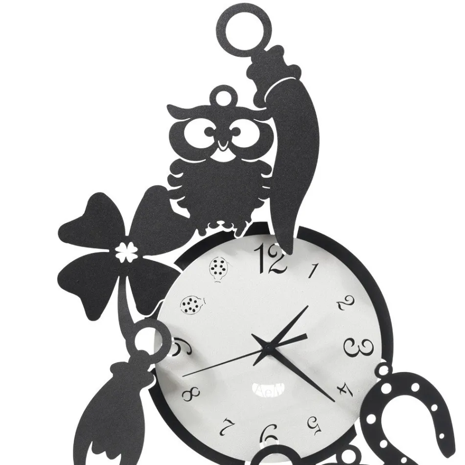 Runde Design-Wanduhr aus Eisen mit Fortuna-Dekorationen - Tibio Viadurini