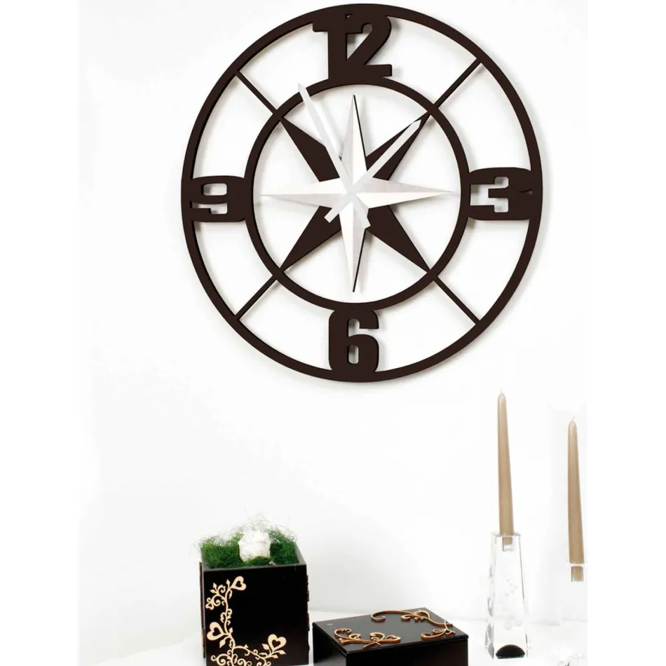 Große Wanduhr Design in Shabby White und Brown Wood - Scharnier Viadurini