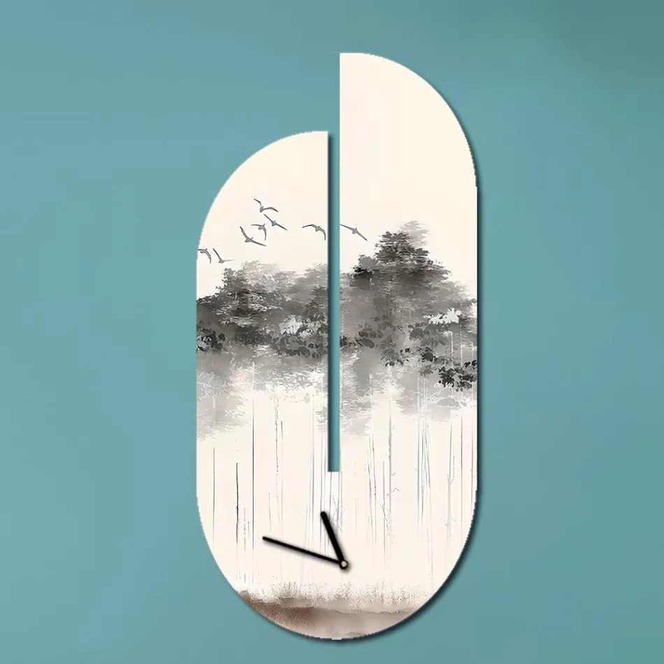 Holzuhr mit Reiher-Aufdruck, hergestellt in Italien – Palau Viadurini