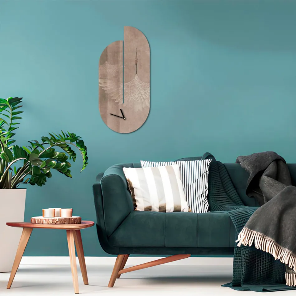 Holzuhr mit Reiher-Aufdruck, hergestellt in Italien – Palau Viadurini