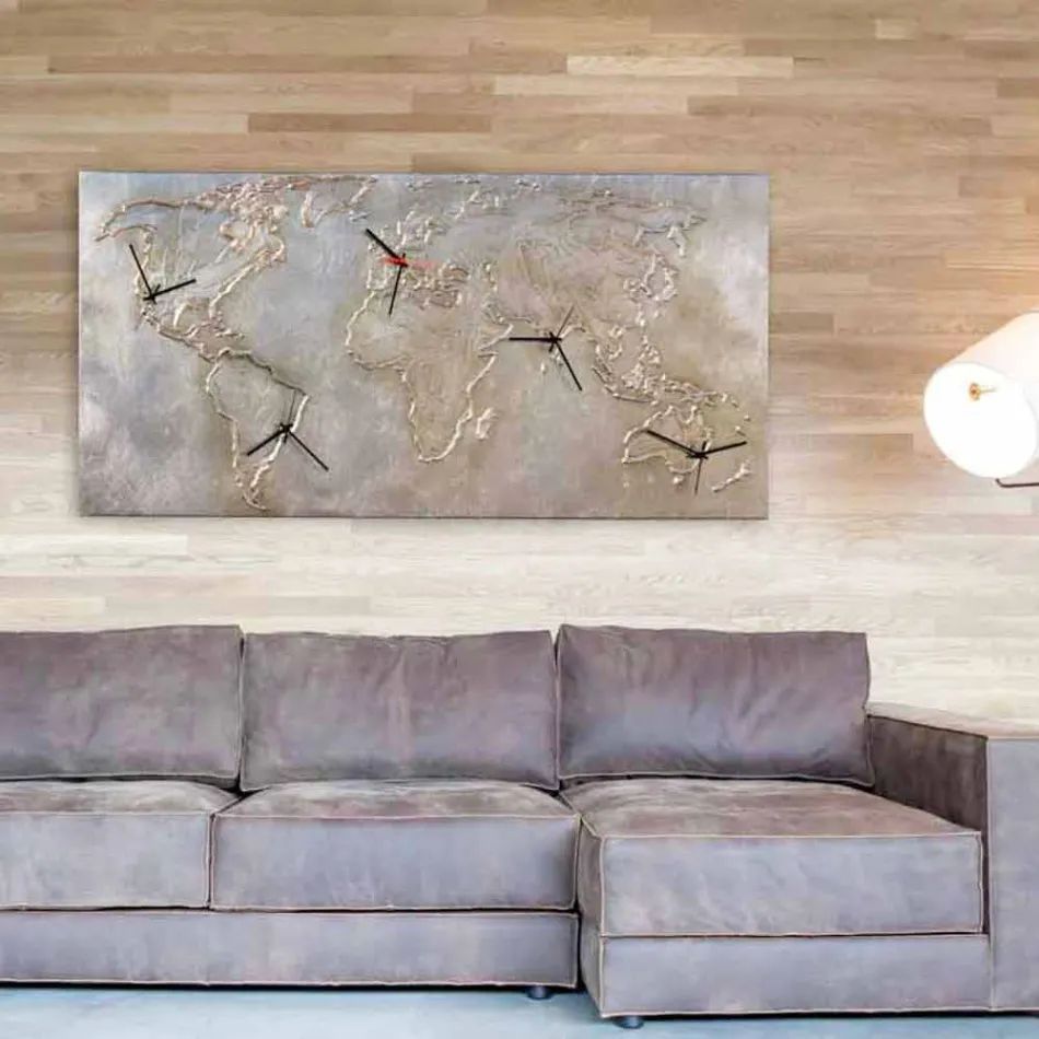 Moderne Uhr mit fünf Quadranten der Welt, Miles darstellt Viadurini