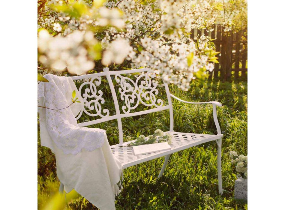 Stapelbare Gartenbank in weißem Aluminium-Glanzeffekt - Sama Viadurini