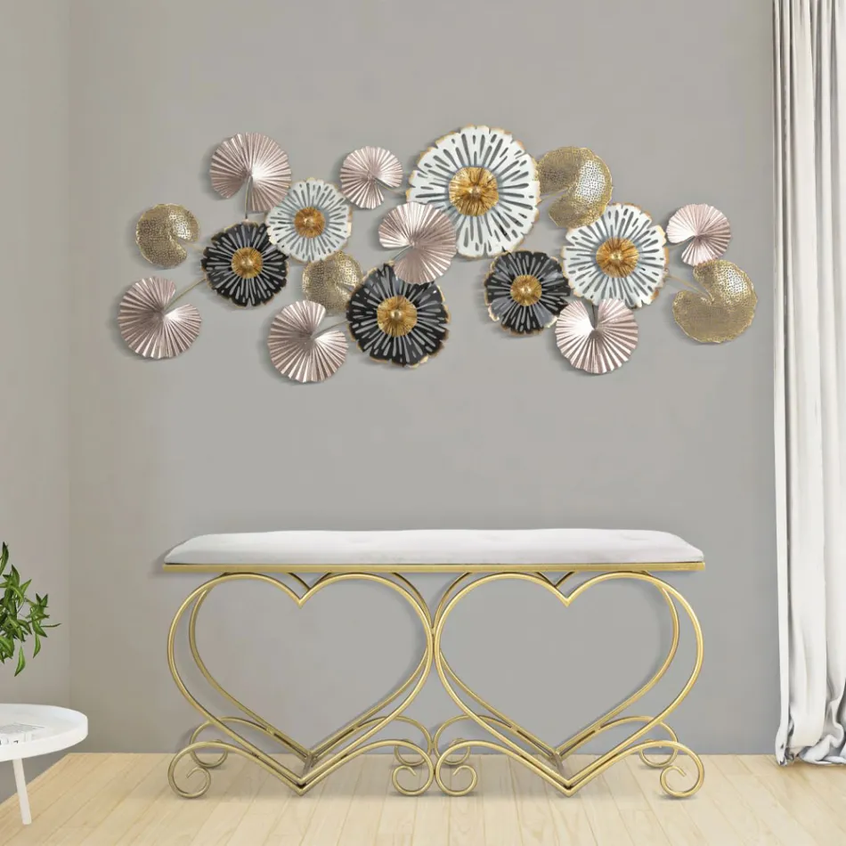 Bank aus Goldeisen mit gepolsterter und mit Stoff bezogener Sitzfläche - Alchimia Viadurini