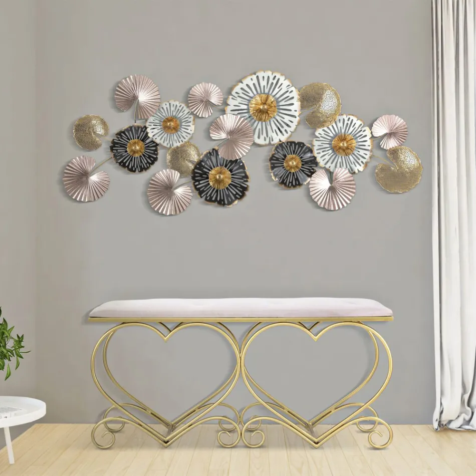 Bank aus Goldeisen mit gepolsterter und mit Stoff bezogener Sitzfläche - Alchimia Viadurini