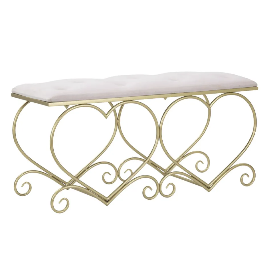 Gold Eisenbank mit gepolstertem Sitz mit Stoffbezug - Alchimia Viadurini