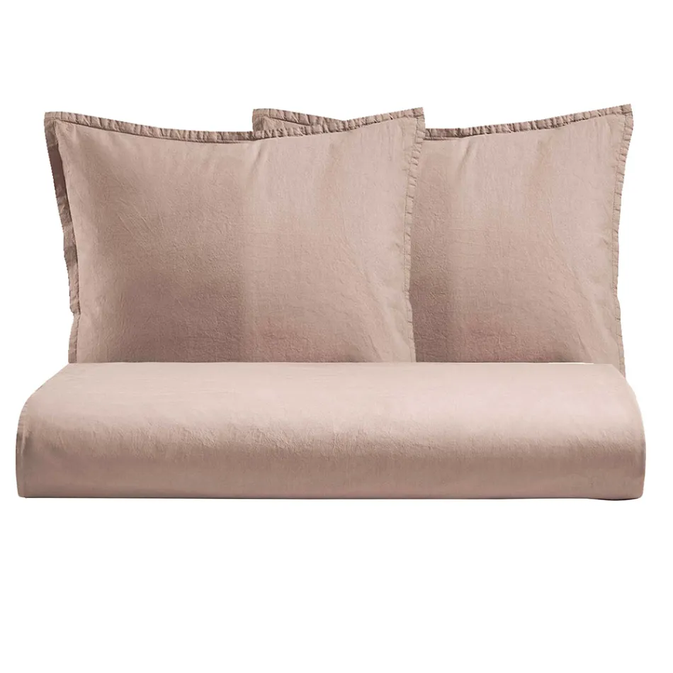 Doppelbettbezug-Set aus reiner, stückgefärbter Baumwolle mit 2 Kissenbezügen - Delicacy Viadurini