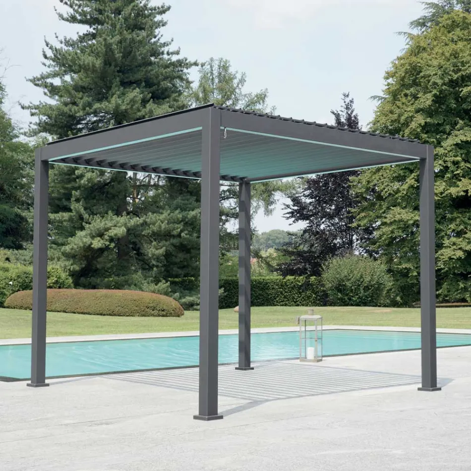 Aluminium-Pergola mit verstellbarem Dach durch Kurbel - Eolo Viadurini