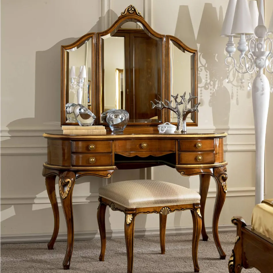 Klassischer Schminkkamm aus Holz mit Spiegel Made in Italy - Cambrige Viadurini