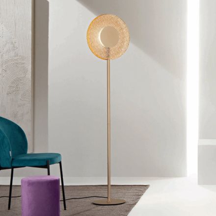 Stehlampe mit LED-Licht aus lackiertem Metall und bernsteinfarbenem Glas – Albizia Viadurini