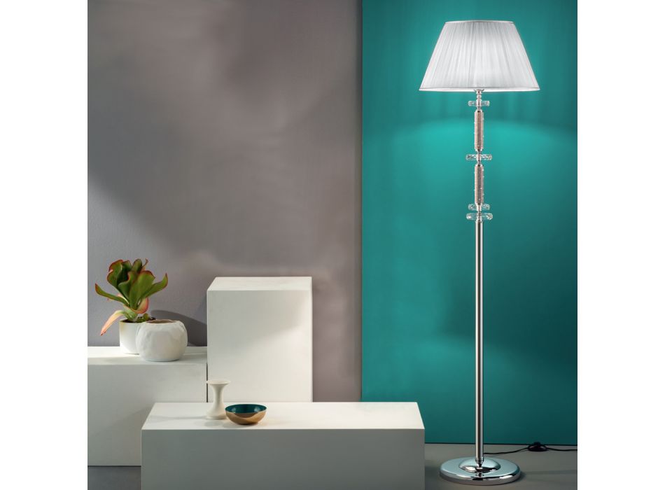 Klassische Design-Stehlampe aus Chrom, Kristall und glänzendem Metall - Sisifo Viadurini