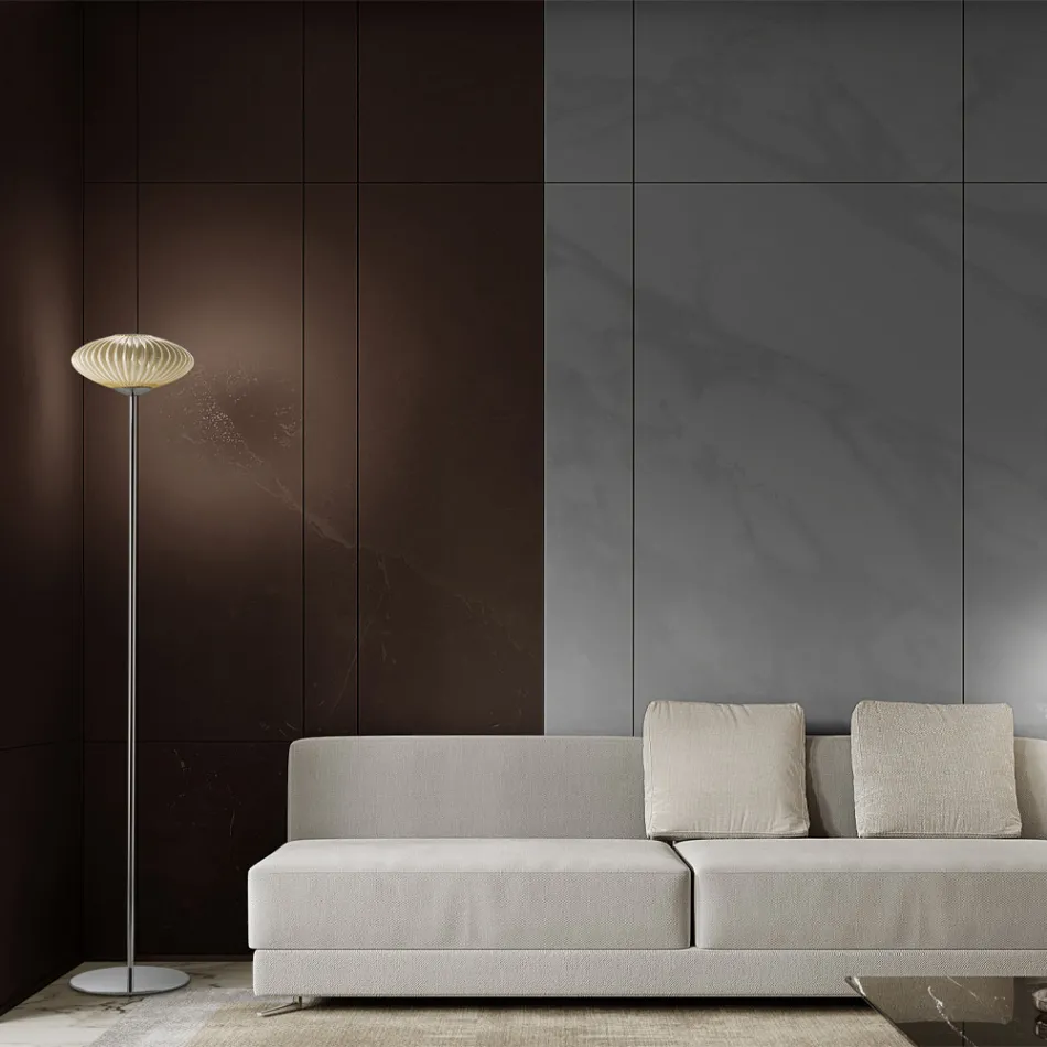 Stehlampe aus geripptem und mundgeblasenem venezianischem Glas - Dafne Viadurini