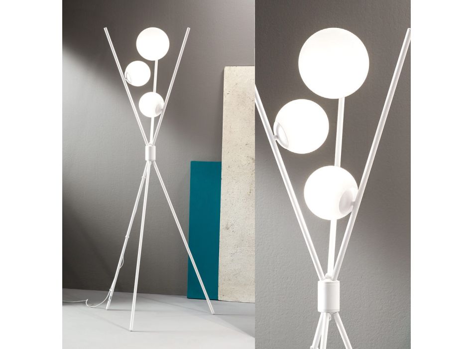 Moderne Stehlampe aus Metall und mundgeblasenem Glas in Weiß, Schwarz oder Gold - Spit Viadurini