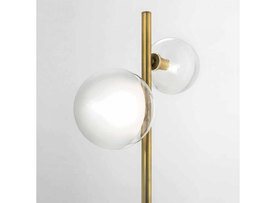 Wohnzimmer-Stehlampe mit 2 Lichtern aus natürlichem Messing und Glas - Molecola von Il Fanale Viadurini