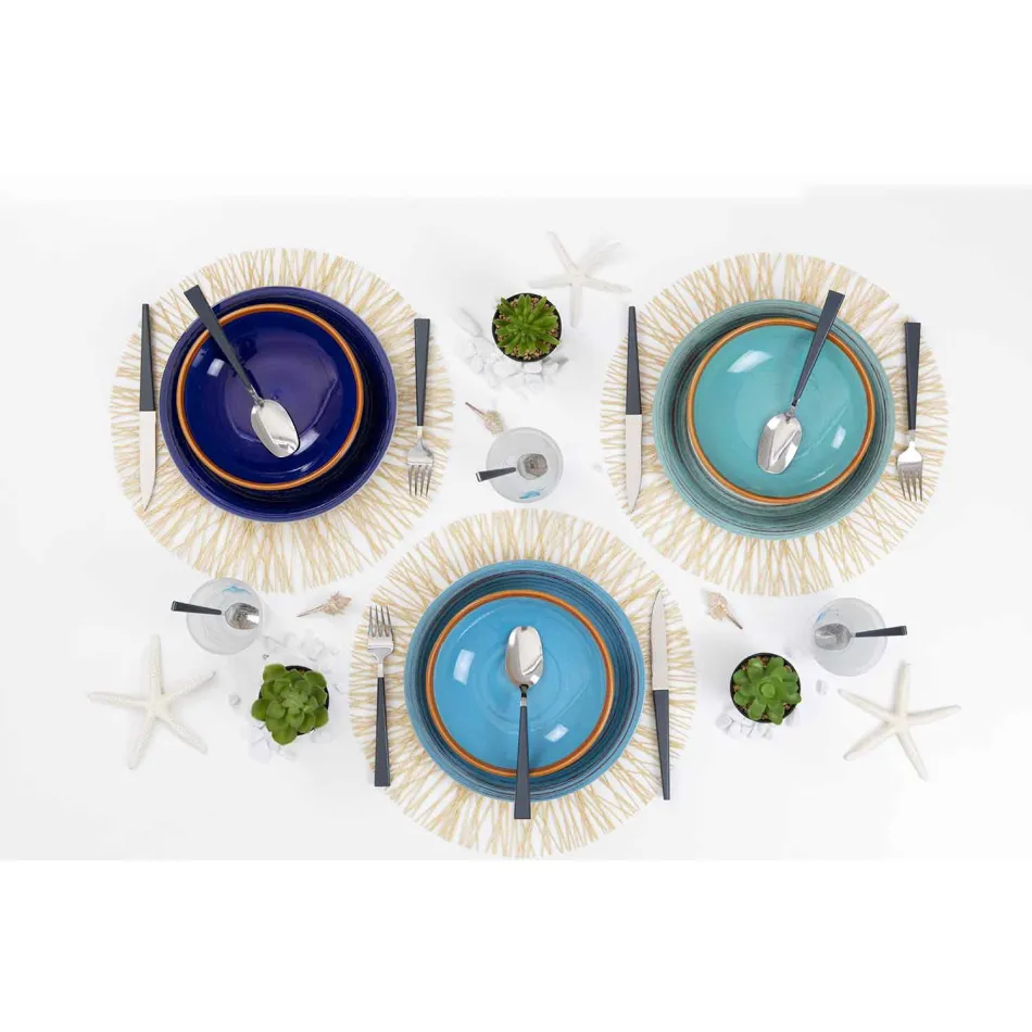 Farbige und moderne Teller 18 Stück in Steinzeug Kompletter Tischservice - Egadi Viadurini