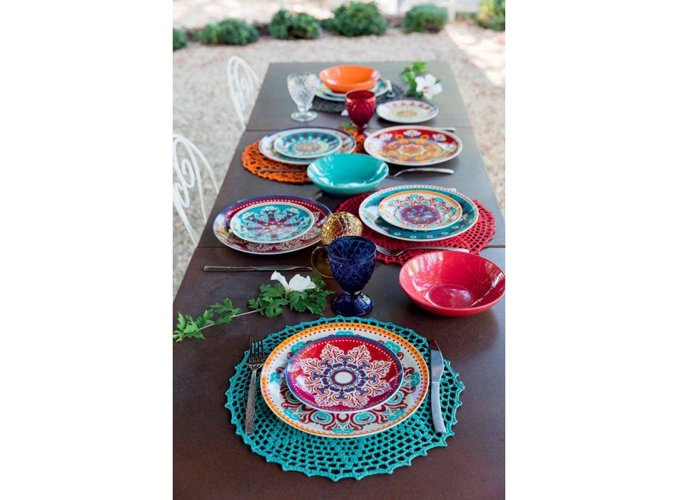 Ethnische Gerichte 18 Stück farbiger Tischservice aus Porzellan und Steinzeug - Persien Viadurini