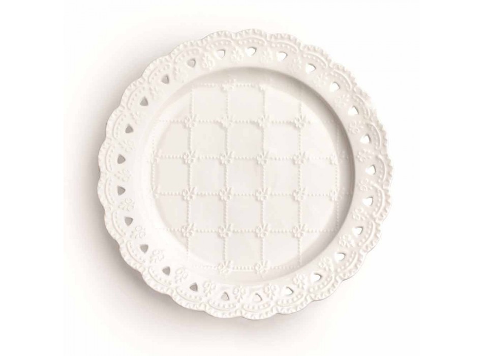 Bevorzugung Teller 12 Stück in weißem Porzellan Hand dekoriert - Rafiki Viadurini