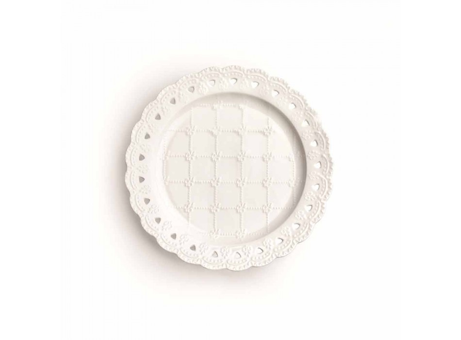 Bevorzugung Teller 12 Stück in weißem Porzellan Hand dekoriert - Rafiki Viadurini