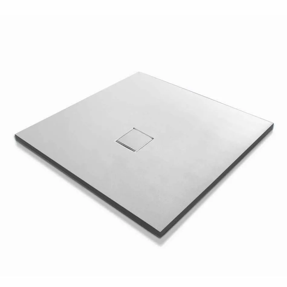 Quadratisches Design Duschwanne 90x90 in Samt-Effekt aus weißem Harz - Estimo Viadurini