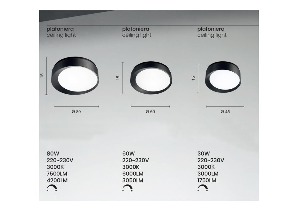 Dimmbare LED-Deckenleuchte aus schwarz oder weiß lackiertem Metall - Ascania Viadurini