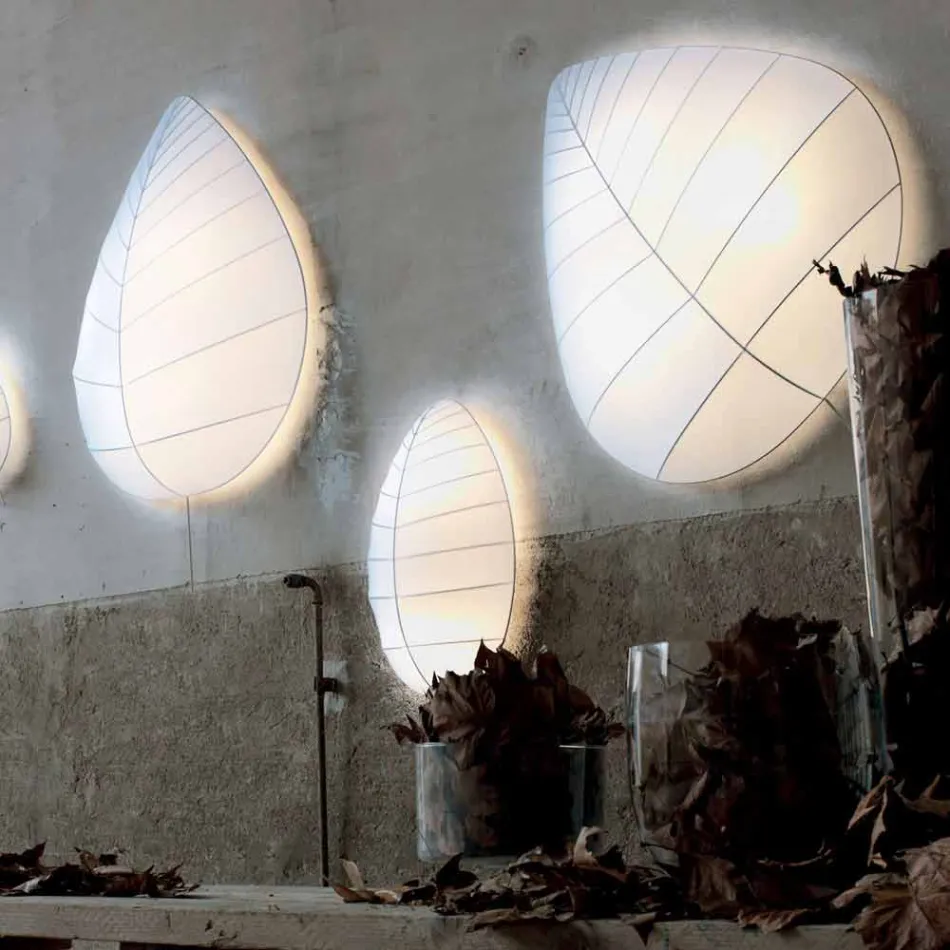 Wandleuchte in Metall und Weiß Lycra Design in 3 Dimensionen - Laub Viadurini