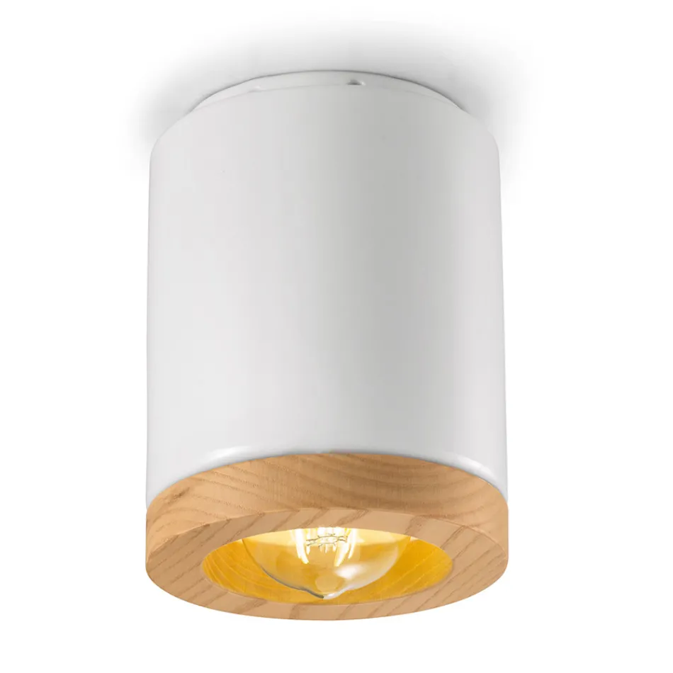 Kunsthandwerkliche Deckenlampe aus Holz und Keramik im nordischen Stil - Nateca Viadurini