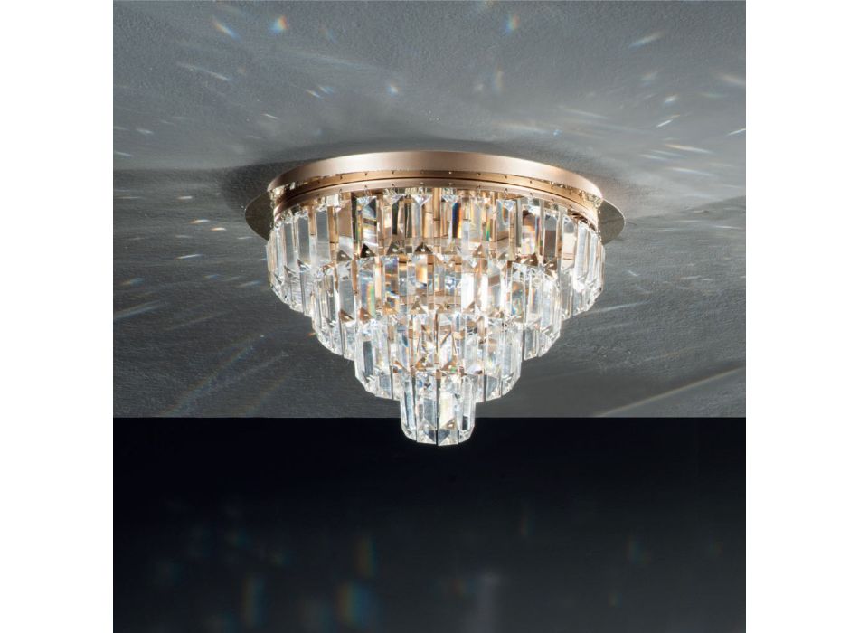 Klassische Deckenlampe aus goldfarbenem Metall und luxuriöse Kristallanhänger - Jerome Viadurini