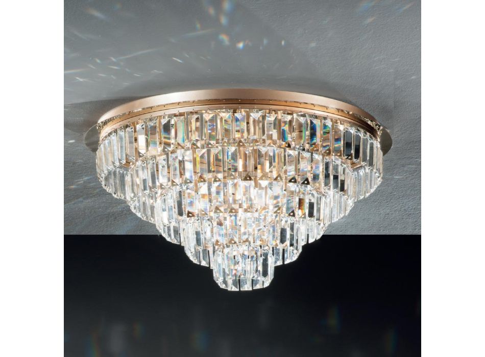 Klassische Deckenlampe aus goldfarbenem Metall und luxuriöse Kristallanhänger - Jerome Viadurini