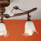 Lineare Deckenleuchte mit 3 Leuchten aus Eisen, Glas und Keramikrosen - Siena Viadurini