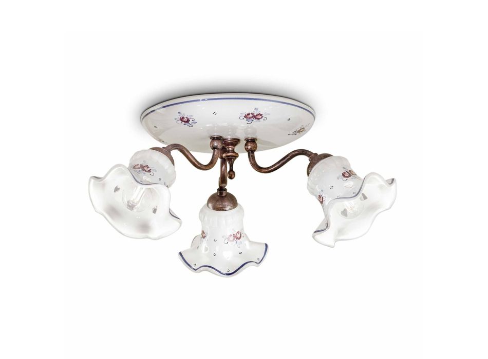 Vintage Artisan Deckenlampe aus Eisen und handbemalter Keramik - Chieti Viadurini