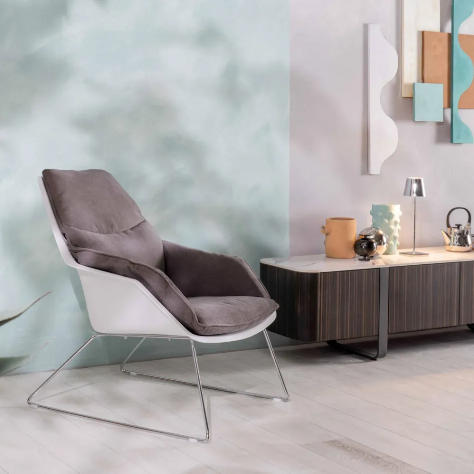 Sessel mit Metallgestell, Polypropylenstruktur und Stoffkissen - Tablet Viadurini