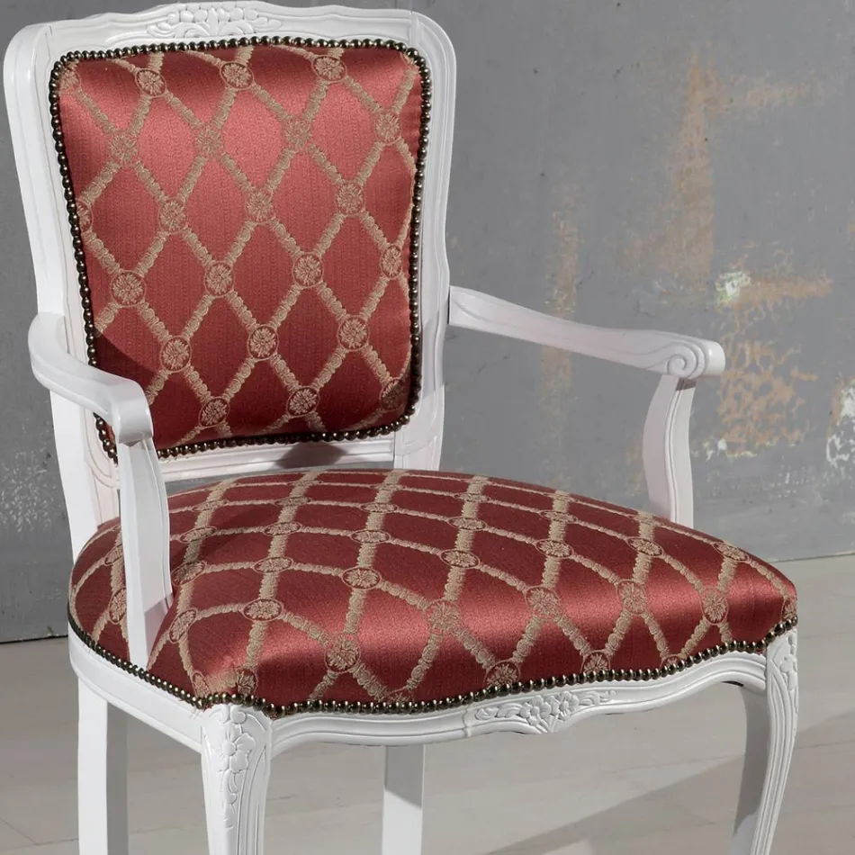 Sessel mit Armlehnen und Struktur aus weiß lackiertem Holz, hergestellt in Italien – Cat Viadurini