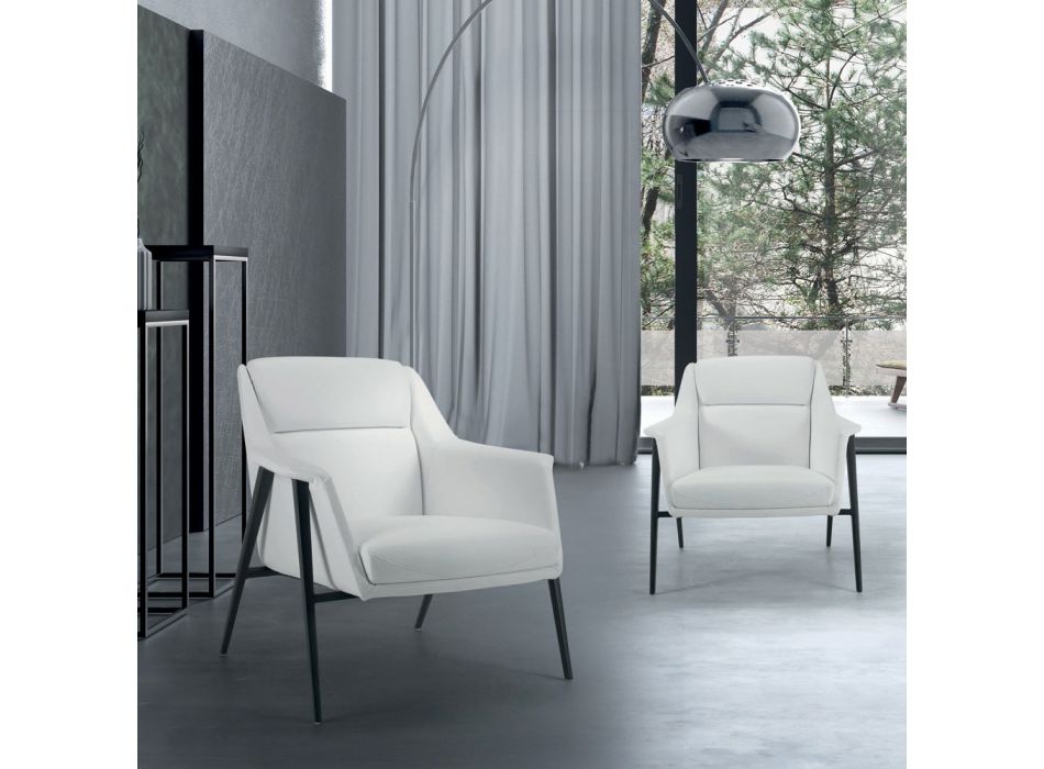 Sessel mit schwarzer Stahlstruktur und Sitz aus Öko-Leder, hergestellt in Italien – Modena Viadurini