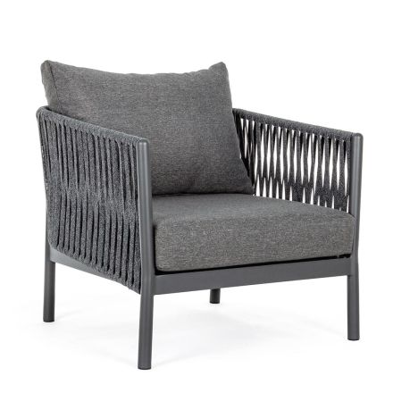 Outdoor-Sessel aus Aluminium, Seil und anthrazitfarbenem Stoff, Homemotion - Shama Viadurini