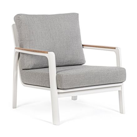 Outdoor-Sessel aus Aluminium, Teak und Stoff, Homemotion, 2 Stück - Cara Viadurini