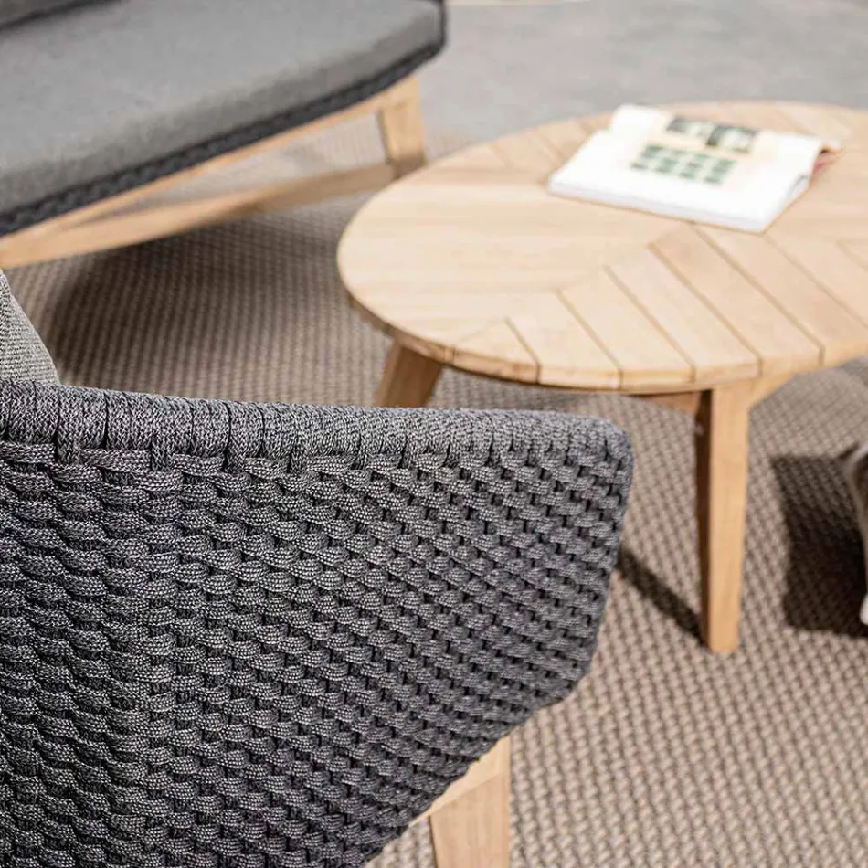 Outdoor-Sessel aus Seilgeflecht und Teakholz, Homemotion – Callum Viadurini