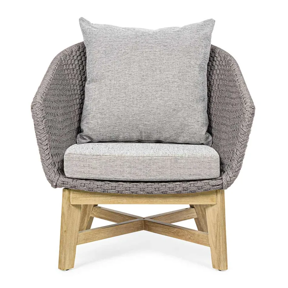 Outdoor-Sessel aus Seilgeflecht und Teakholz, Homemotion – Callum Viadurini