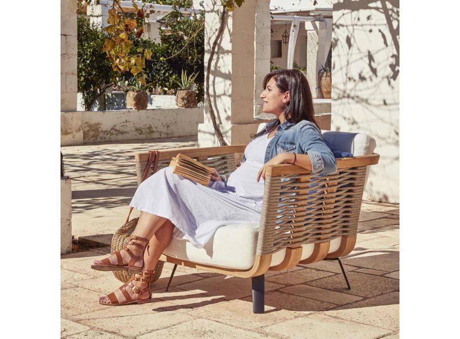 Outdoor-Sessel aus Teakholz mit oder ohne Seil Made in Italy - Taranee Viadurini