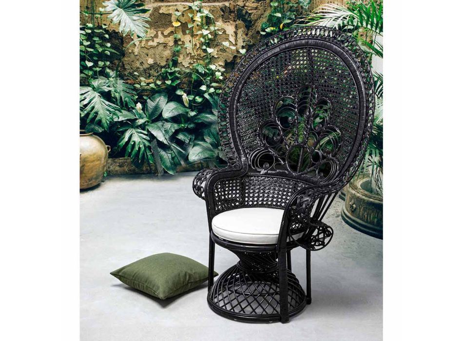 Luxuriöser Design-Gartensessel für den Außenbereich aus schwarzem Rattan – Serafino Viadurini