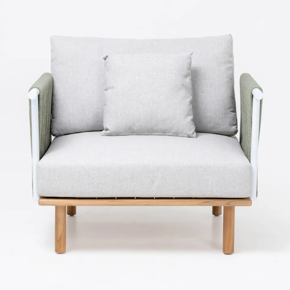 Gartensessel aus Teakholz, Seilgeflecht und Kissen - Bellatrix Viadurini