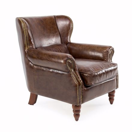Indoor-Sessel komplett aus Vintage-Leder in gealterter Optik - Stempel Viadurini