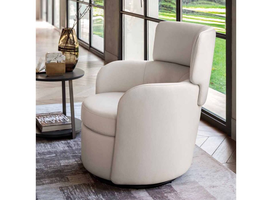 Drehbarer Wohnzimmer-Sessel aus Leder und Schwarzmetall Made in Italy - Mirtillo Viadurini