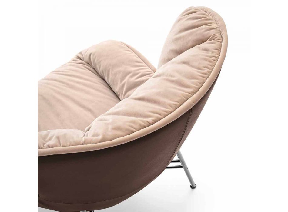 Wohnzimmer Sessel aus Leder und Stoff mit verchromter Basis Made in Italy - Litchi Viadurini